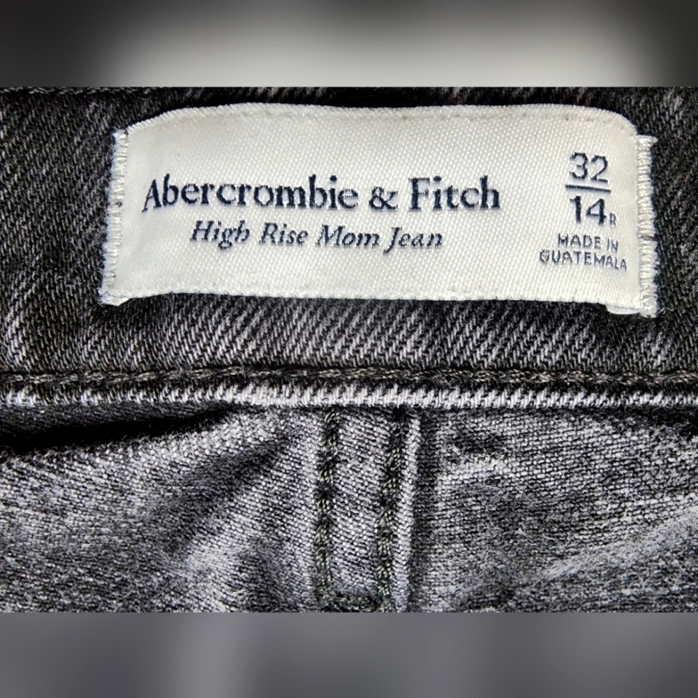 Abercrombie High Rise Mom Jean, Black, Distressed, Raw Hem Denim, Size 14R - Picture 2 of 6